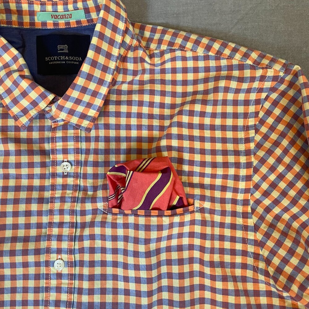 Scotch & Soda Men Medium Long sleeve shirt purple orange yellow handkerchief
